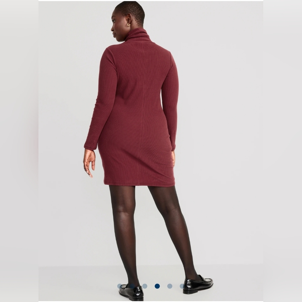 Fitted Mock-Neck Rib-Knit Mini Dress for Women - Picture 3 of 5